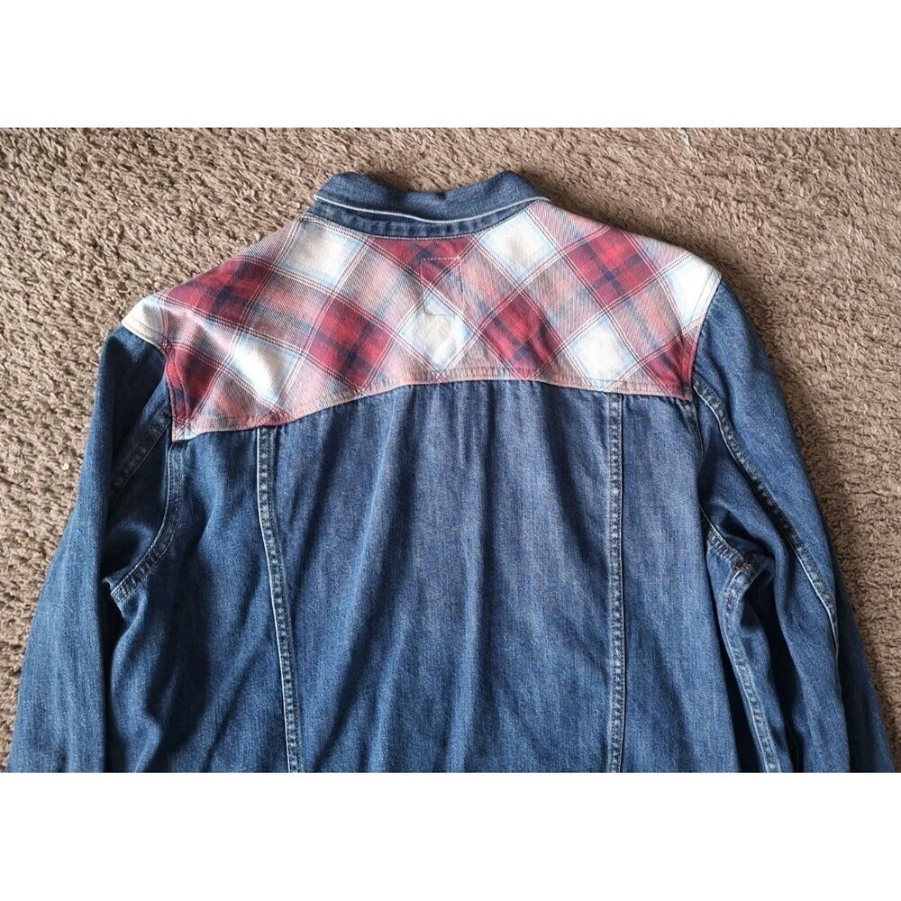 Women's GAP & PENDLETON Denim Jean Jacket Size XXL Blue & Red Plaid Y2K - Picture 5 of 7